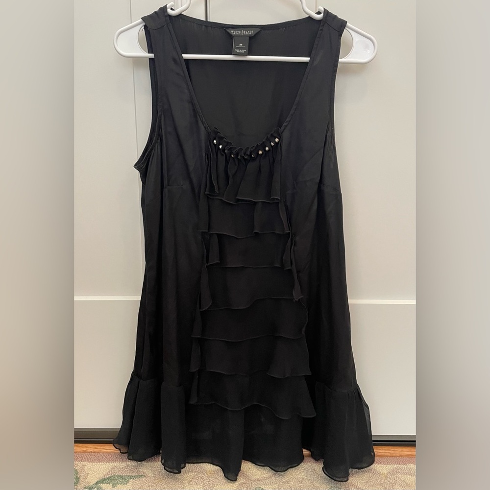 100% silk White House Black Market medium black ruffle tank with beading